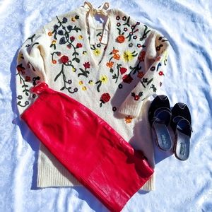 Anthropologie Flower Embroidered Sweater Dress. XS NWOT